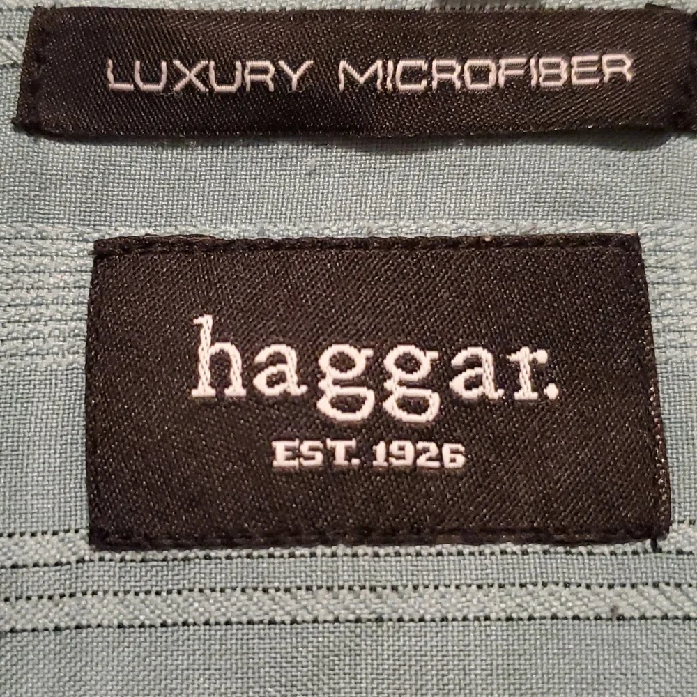 Haggar Luxury Microfiber Men's Green Plaid Button Down Short Sleeve Shirt- Large - Picture 4 of 7